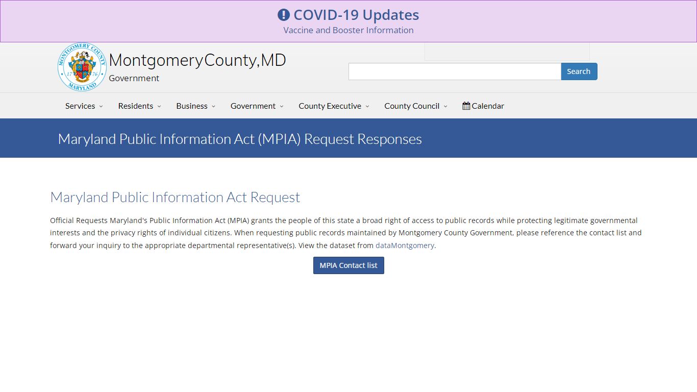 Maryland Public Information Act (MPIA) Request Responses